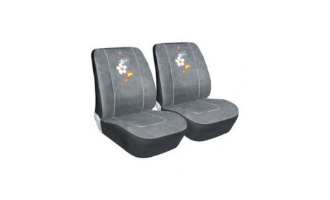 54858A FLORAL:PAIR OF FRONT SEAT COVERS_GREY